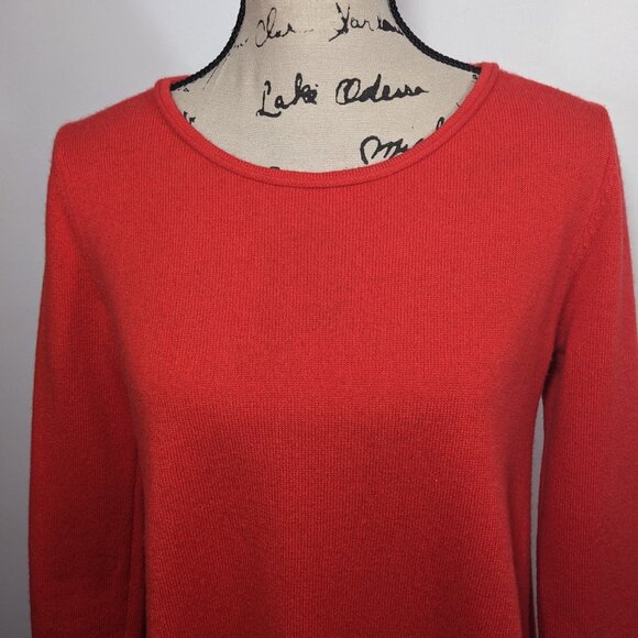 Neiman Marcus 100% Cashmere Sweater Womens Orange Asymmetrical Hem Luxe Tunic M? - Picture 2 of 12